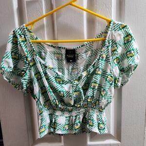 Green and White Keroppi Print Women's Top